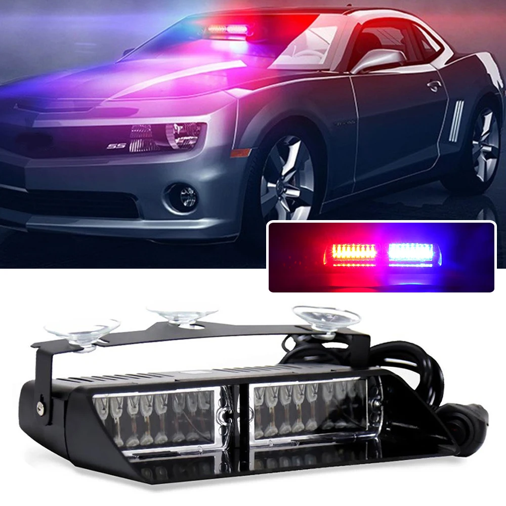 

16 LED Police Emergency Flasher Car Truck Windshield Suction Cup LED Warning Light 12V 14 Flashing Modes With Cigarette Lighter