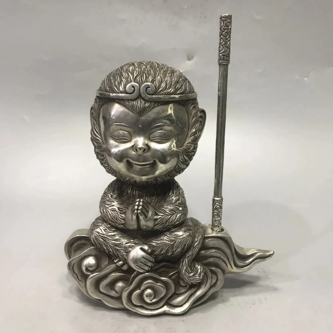 

Exquisite Antique White Copper Qi Tian Da Sheng Sun Wukong Home Decoration Handicraft Ornaments