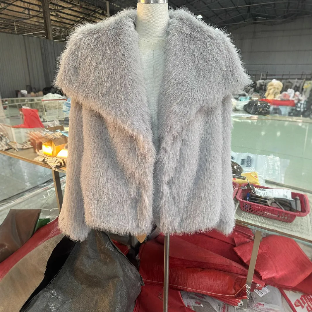 Winter Fur Coat Mink Fur Large Collar Women's Top plus Size Loose ort Sle Simulation Fur Thin Leather Outerwear