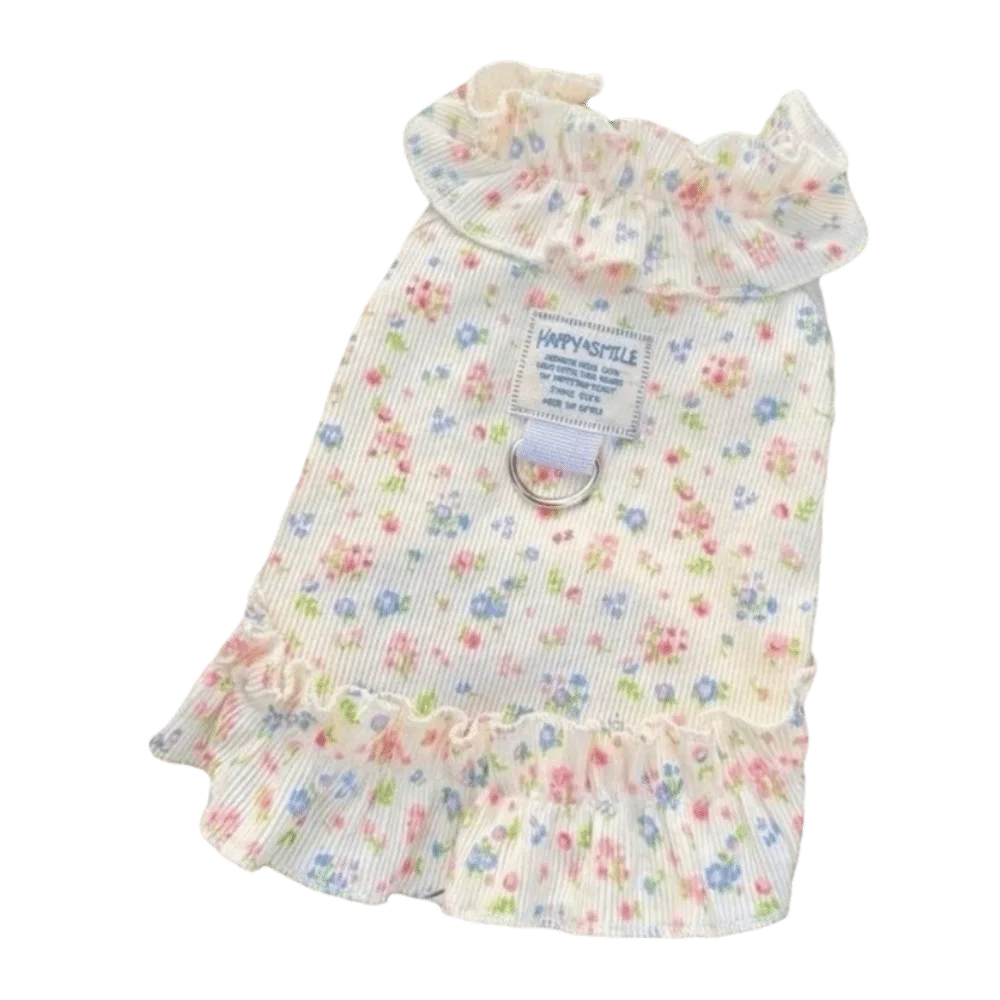 Cute Breathable Cat Princess Dress Thin & Soft Small Flowers Dog Halter Skirt Summer Cool Kitty Dress Clothes Pet Supplies
