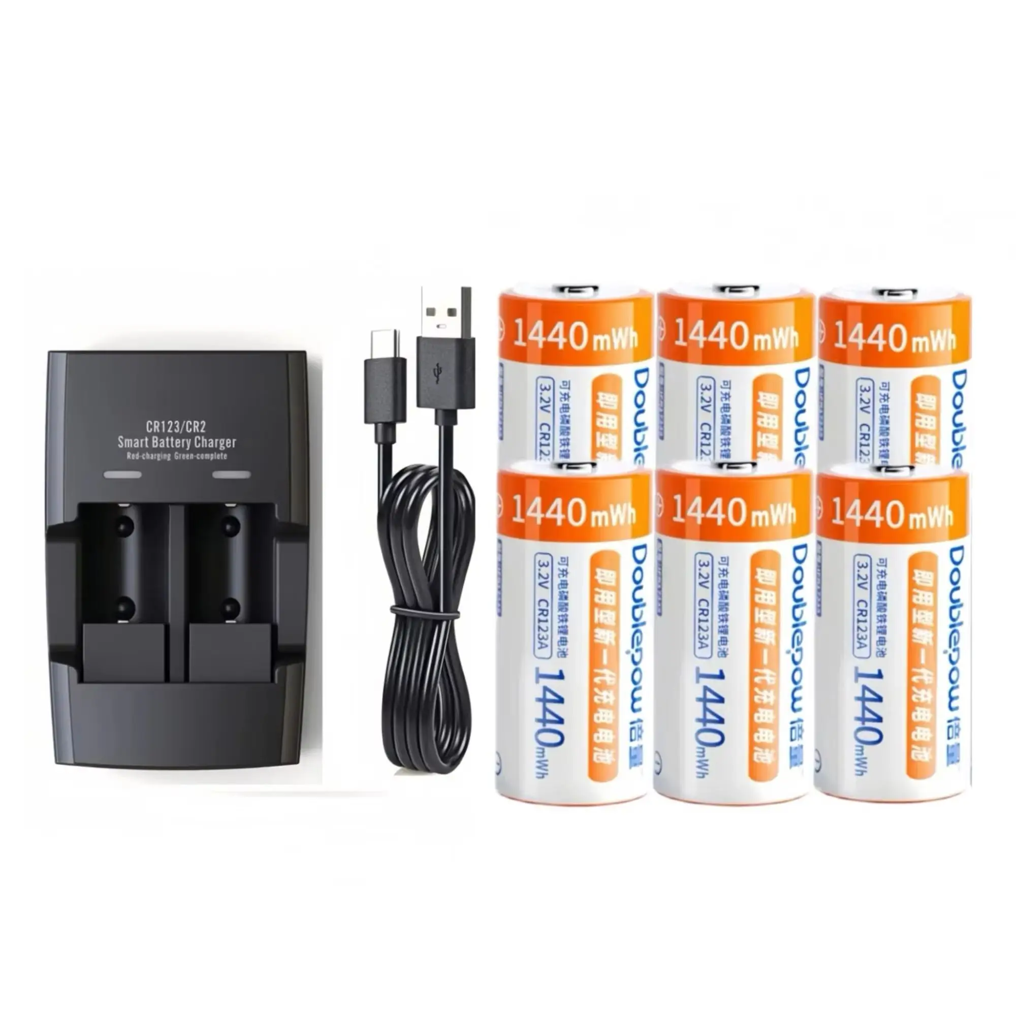 

6PCS CR123A LiFePo4 Battery 3.2V 1440mWh Rechargeable Battery Charger for Camera Smoke Alarm Flash lights Rechargeable headlamp