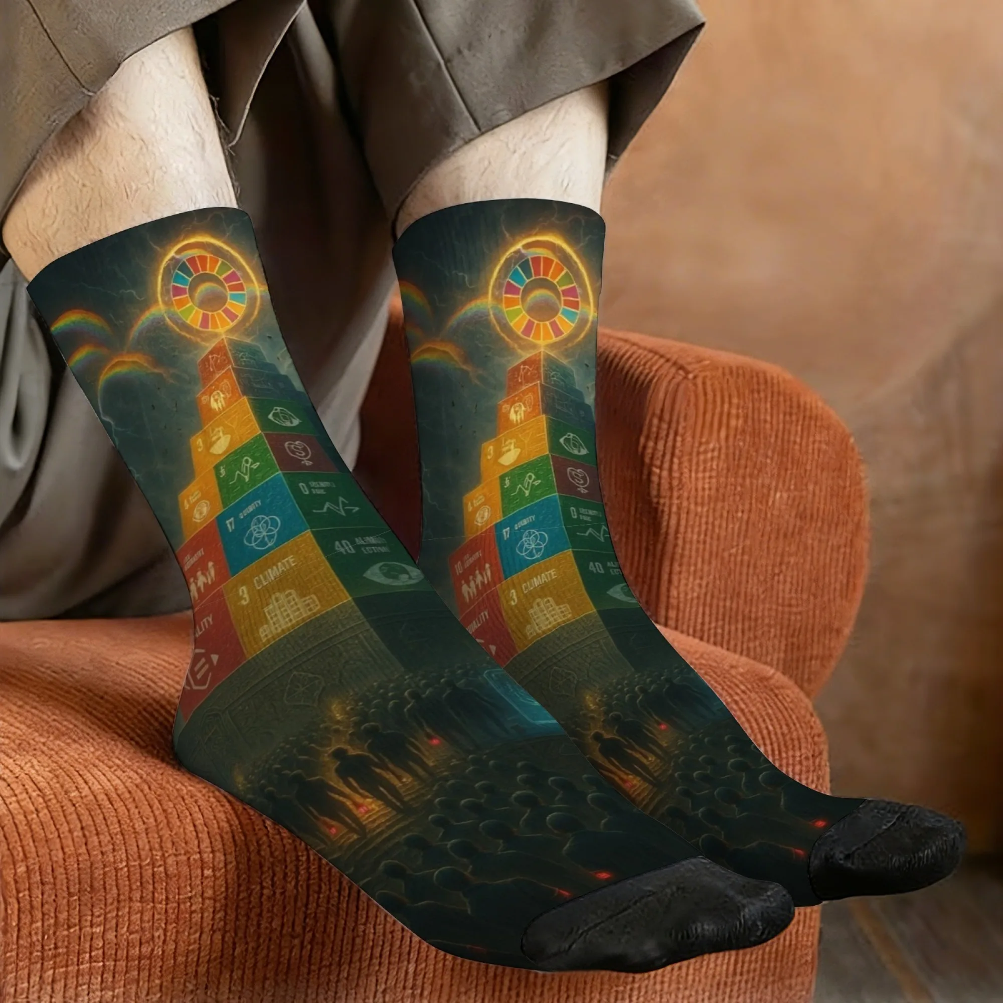 

Harajuku Mysterious Symbol Civilization Pyramid Print Men's Socks Novel Street Style Casual Socks Crazy Party Holiday Gift