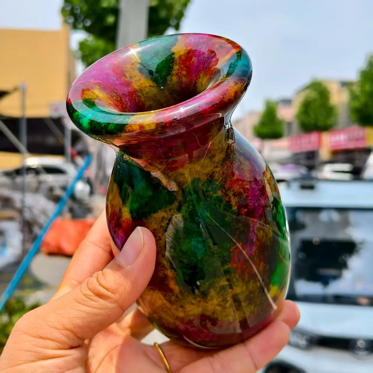 

Natural Multicolored Jade Vase, Quartz Crystal Colored Mineral, Mineral, Spiritual Energy, Therapeutic Vase