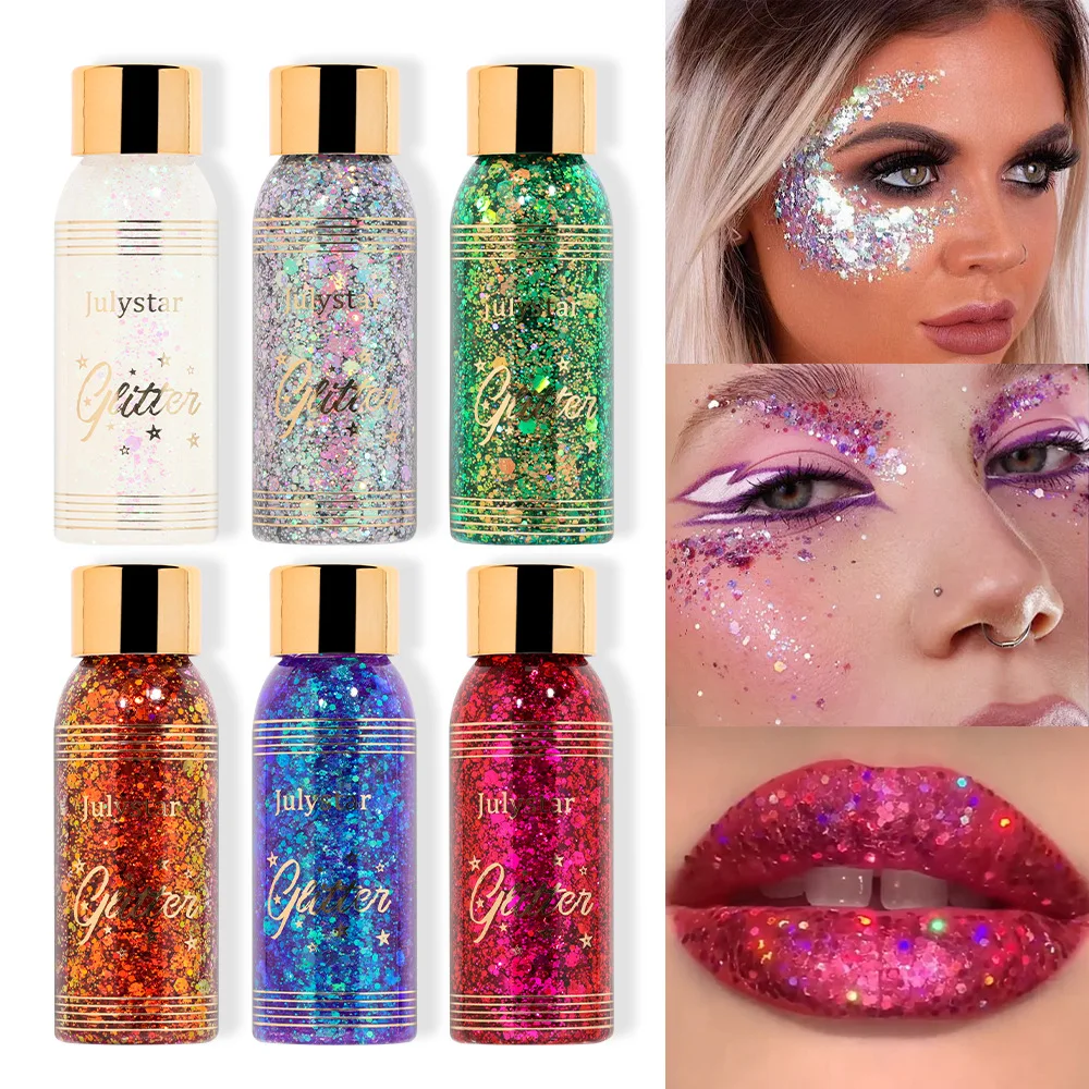 Mermaid Sequins Body Glitter Gel Multi-Color Shining Makeup Glitter for Face Hair Eyeshadow DIY Nail Art Music Festival Cosmetic