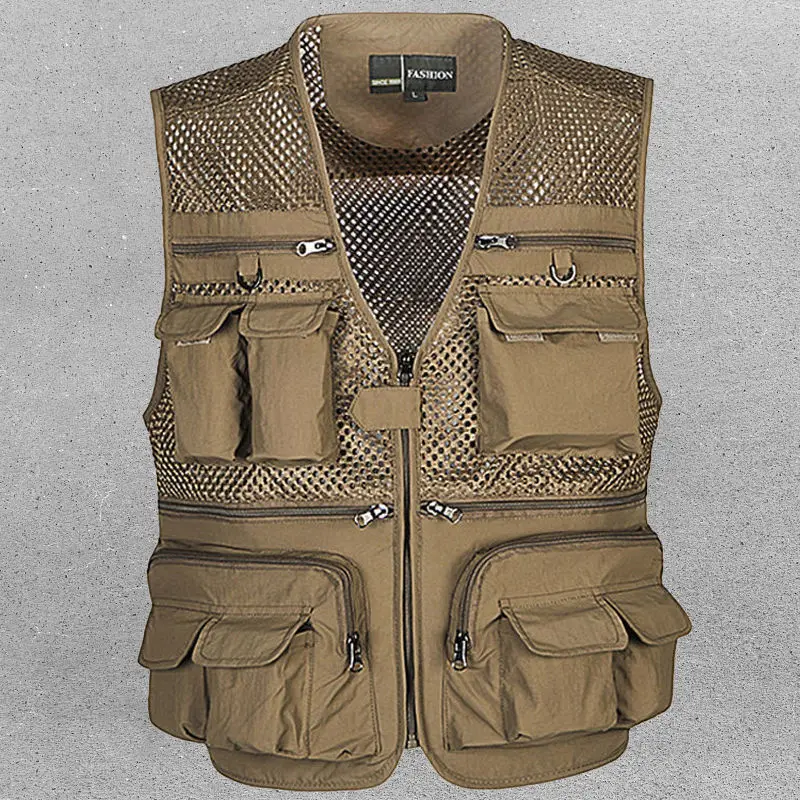 

Solid Cargo Outdoor Vest for Men Summer Multifunctional Large Pocket Zipper Mesh Tees Sleeveless V-neck Breathable Casual Jacket