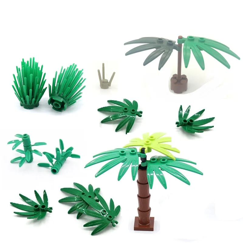 Moc Accessories Bricks Plants Coconut Tree Cactus Bamboo DIY Assemble Building Block Playmobil Toys Children Kids Birthday Gift