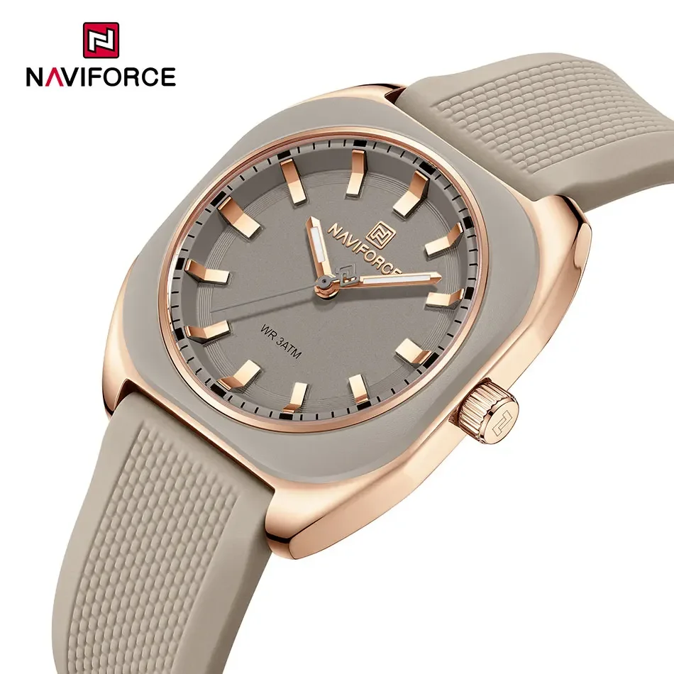 NAVIFORCE NF5061 Fashion Women's Casual Elegant Simple Polygon Quartz Silicone Watch Gift for Women Wristwatch