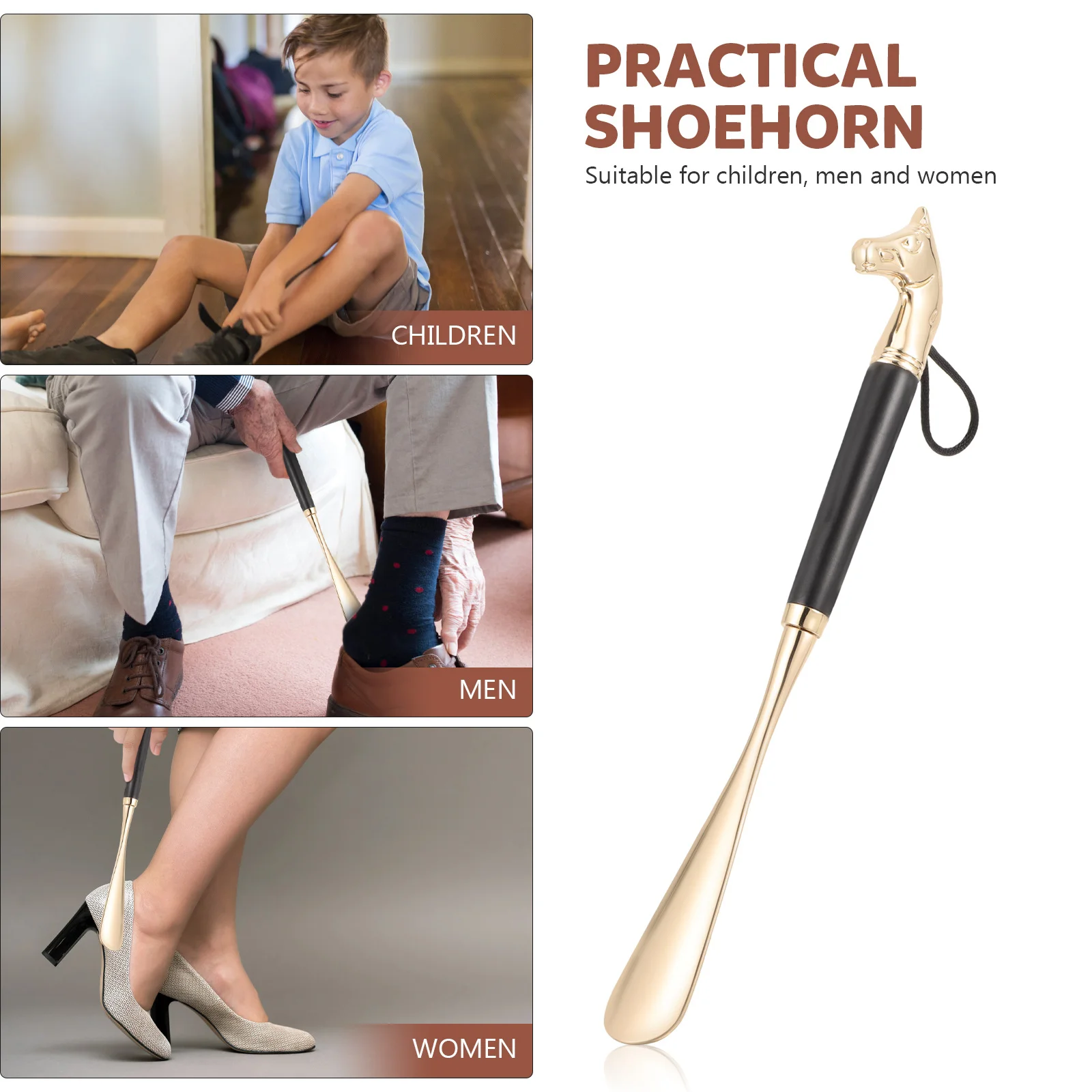 Long Handle Horn Premium Wood Copper Shoehorn For Home Wearing Tool Portable Shoe Lifter Household Shoehorn