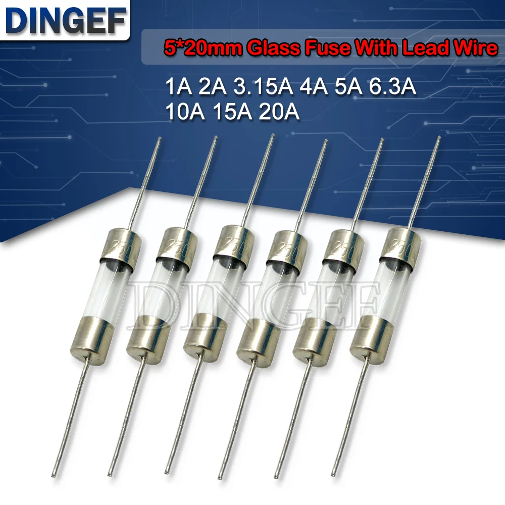 10PCS 5*20mm Glass Fuse Fast 250V With Lead Wire 5*20 1A 2A 3.15A 4A 5A 6.3A 10A 15A 20A  The fuse tube