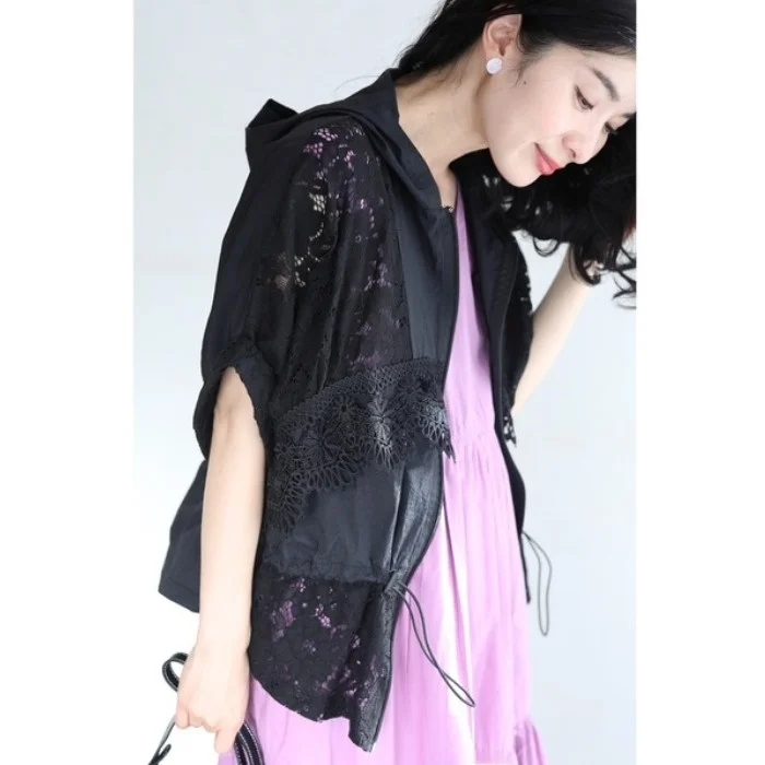 

Faionable Spring Summer Women's Embroidered Lace Jaet Sli Open Cardigan Top Knot Loose Fit ort Sve