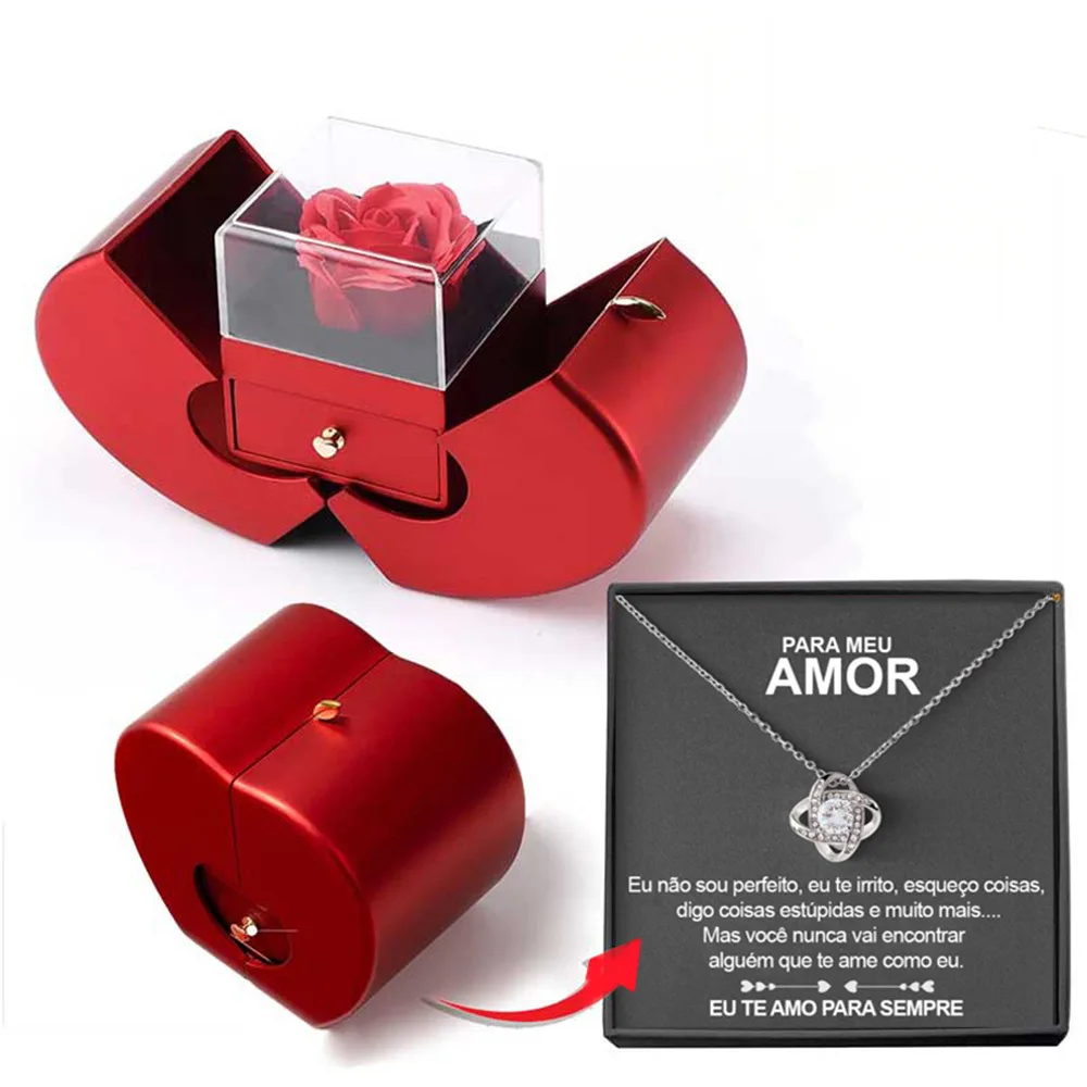 

Jewelry Box Red Apple Christmas Gift Necklace Eternal Rose For Girl Mother's Day Valentine's