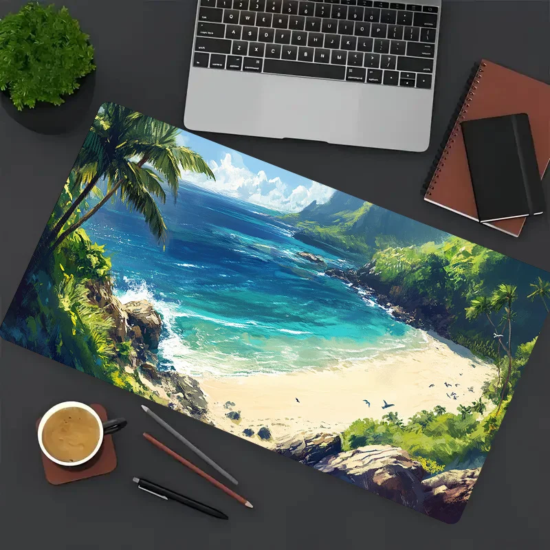 لوحة ماوس ألعاب على الشاطئ، تصميم على شاطئ البحر، مادة مطاطية غير قابلة للانزلاق، حصيرة لوحة مفاتيح XXL، مثالية لتزيين سطح المكتب في عيد الميلاد #5