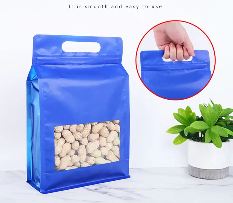 50PCS 3D Portable Aluminum Foil Window Ziplock Bags Matte Snack Coffee Beans Dried Fruits Spice Cereals Handle Packaging Pouches