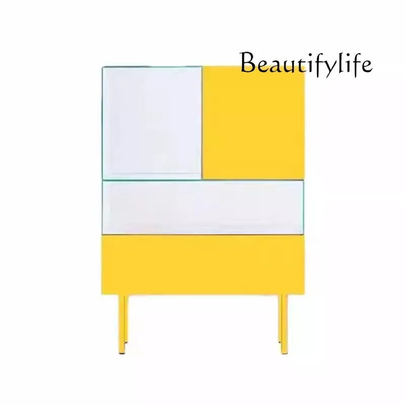 

Restaurant household light luxury glass dining side storage side cabinet villa storage entrance cabinet can be customized