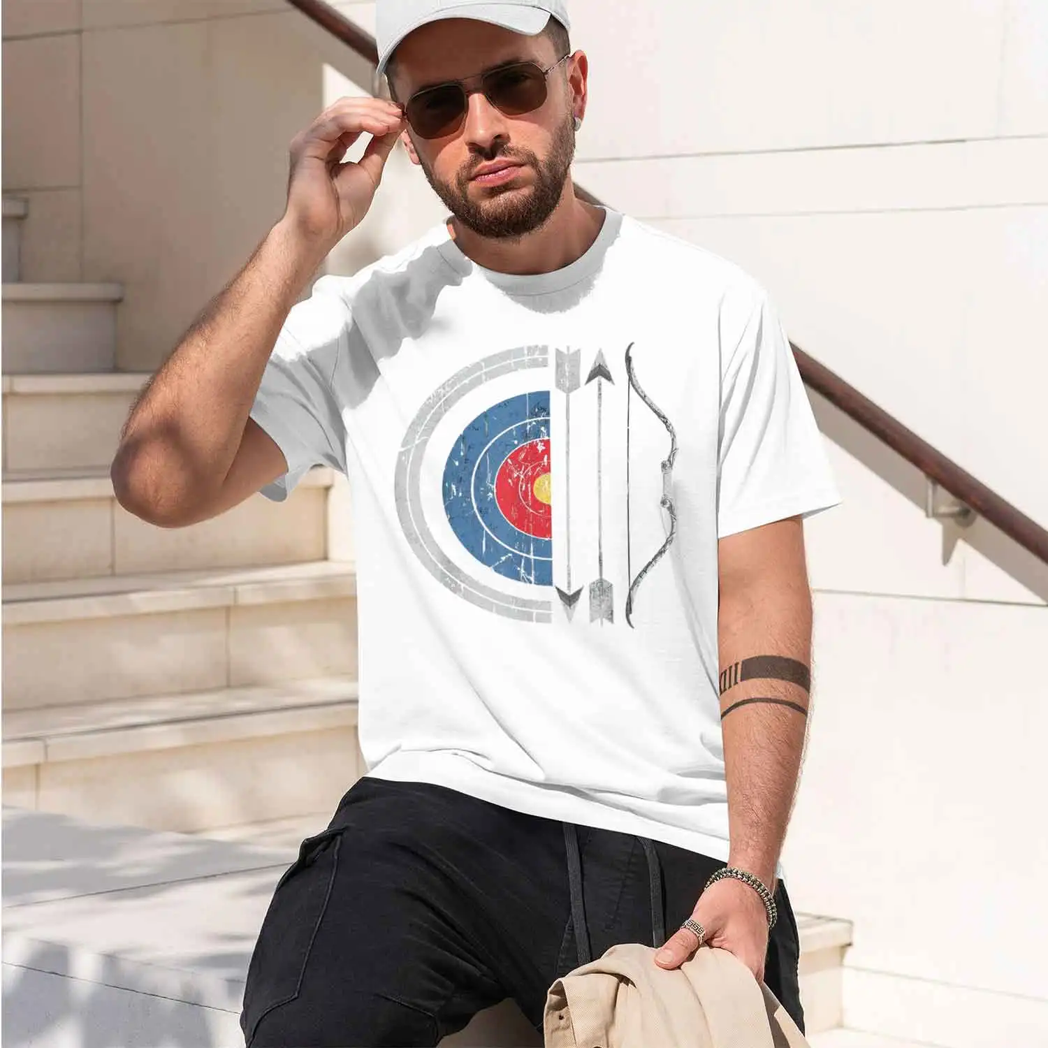 Vintage Archery Design Men's T-Shirt Target And Bow Pattern Casual Wear For Outor Activities And Summer Season Gift For Archery