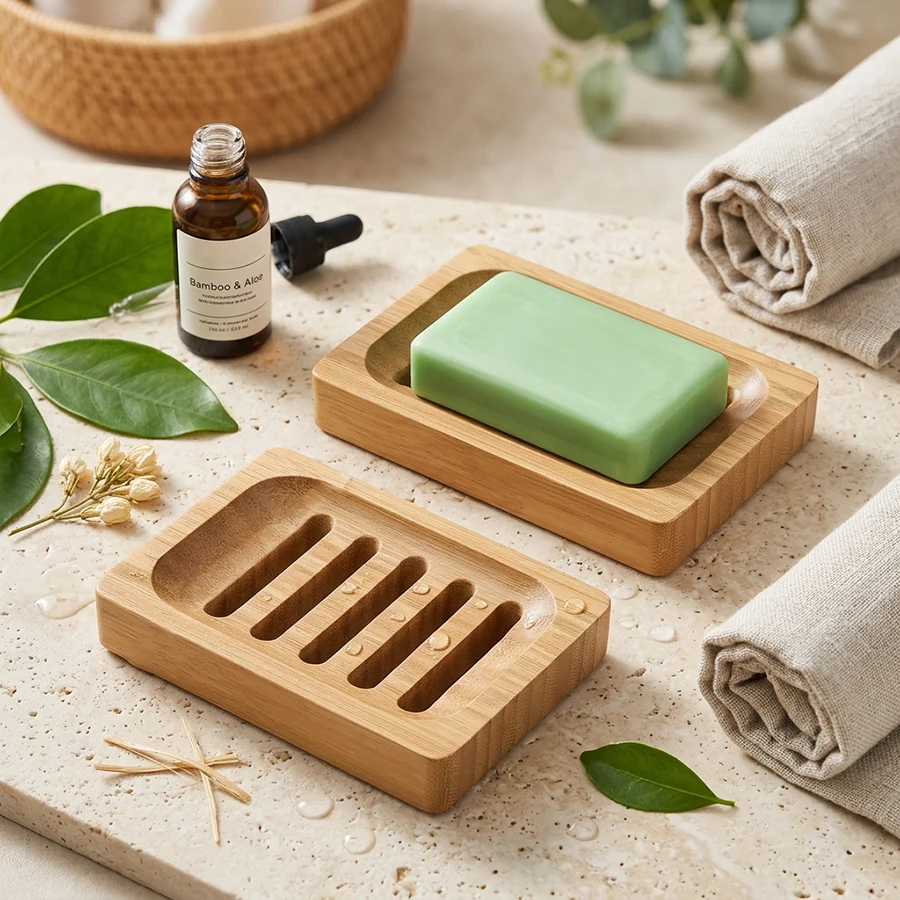 1/2Pcs Bamboo Soap Holder for Shower Wooden Soap Holder Shower Accessories Tray Soap Holder for Kitchen Sink Tray Bathroom