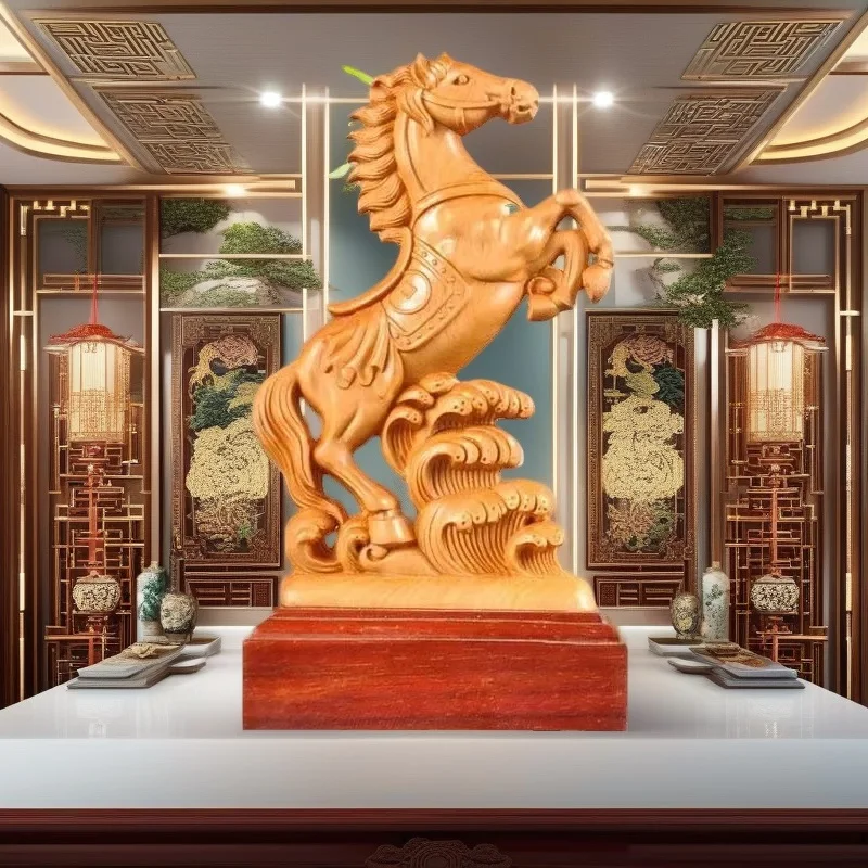 

Natural Cypress Animal Horse Statue Traditional Hand Carving Of Solid Wood Home Room Office Decoration Gift Statue 7.2in