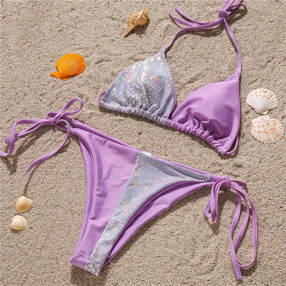 

Silver Snake Bikini Shiny Y2K Patchwork Swimwear Micro String Swimsuit Women Two-Piece Brazilian Beach Outfit Tanga Bathing Suit