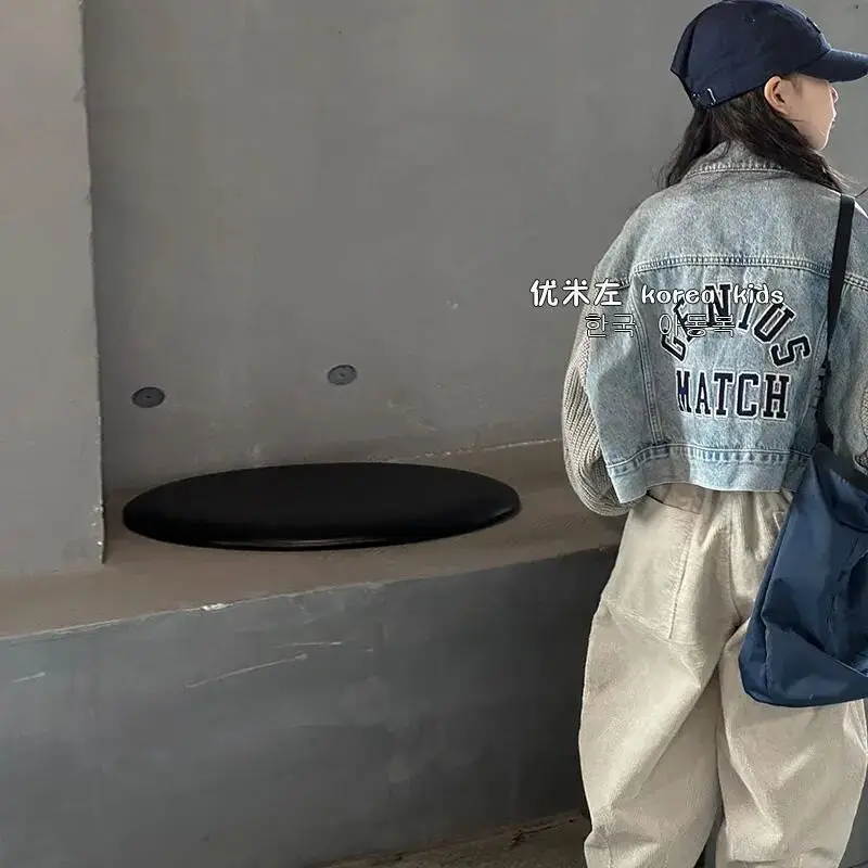 Teen Girls Denim Jacket Spring and Autumn New Children's Leisure Splicing Short Coat 100-160cm