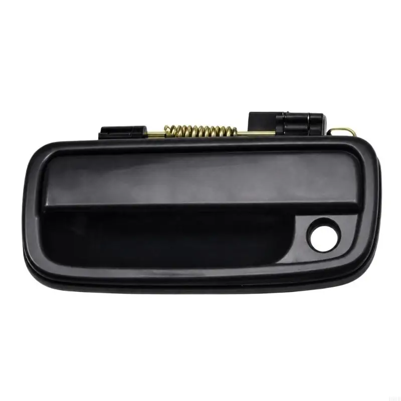 Black ABS Exterior Door Handle Replacement with Recessed Pull, Round Opening, and Visible Rear Mechanical Linkage, H9EE