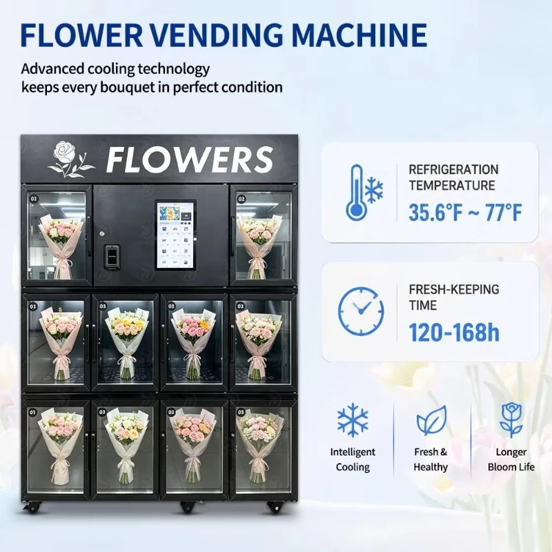 Smart Refrigerated Flower Vending Machine 10 Bouquets 24/7 Self-Service Commercial Florist Kiosk and CE Certification
