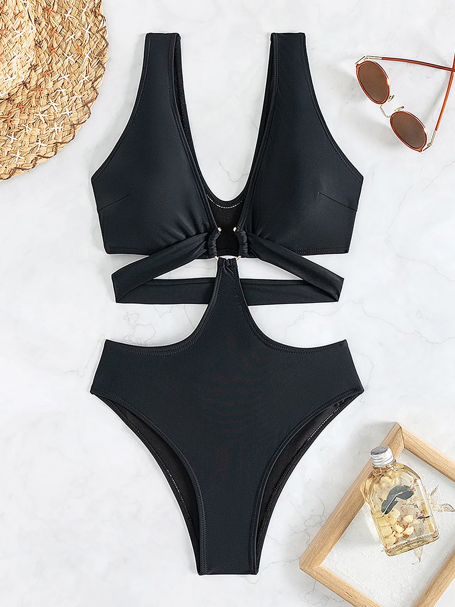 S - XL الخامس الرقبة عالية الساق قطع قطعة واحدة ملابس السباحة النساء الإناث الاستحمام Monokini عبر ضمادة ثوب السباحة ملابس السباحة