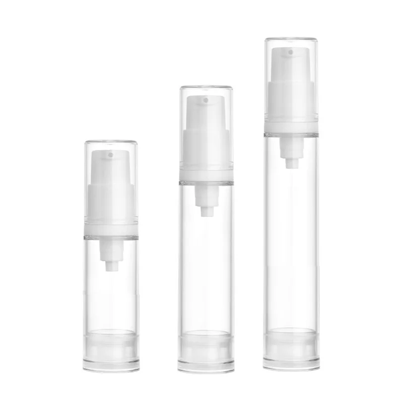 

50pcs Mist Spray Lotion Airless Bottle White Pump Cosmetic 5ml 10ml 15ml Refillable Empty Transparent Plastic Sample Bottles