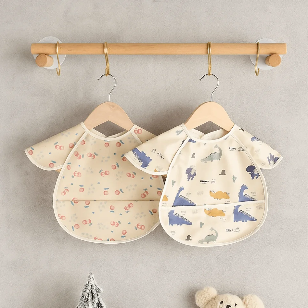 Babadores de bebê à prova d'água, saco de arroz, manga curta, sem mangas, avental de alimentação, à prova de sujeira, pano macio, babador para crianças pequenas