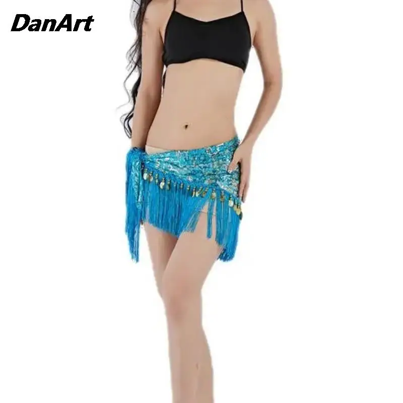 ผู้หญิงพู่ Belly Dance ผ้าพันคอสะโพกผู้ใหญ่ Dancewear Oriental อินเดียเต้นรําเข็มขัดเอวกระโปรงเหรียญพู่เลื่อมเอวผ้าพันคอ