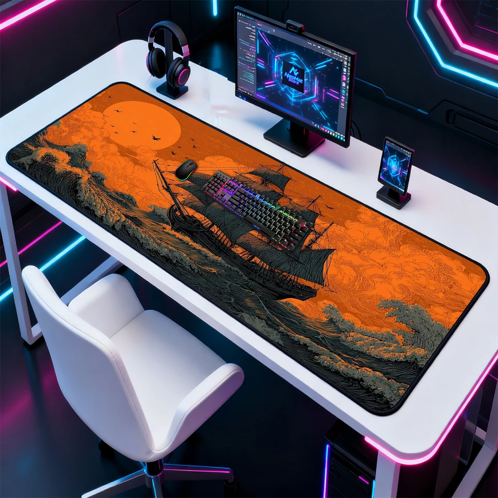 Ocean Desk Pad Mousepad 120x60 Ship Gaming 3mm Vintage Sailing Nonslip Giant Ink Large 5mm Thick Office Desk Accessories