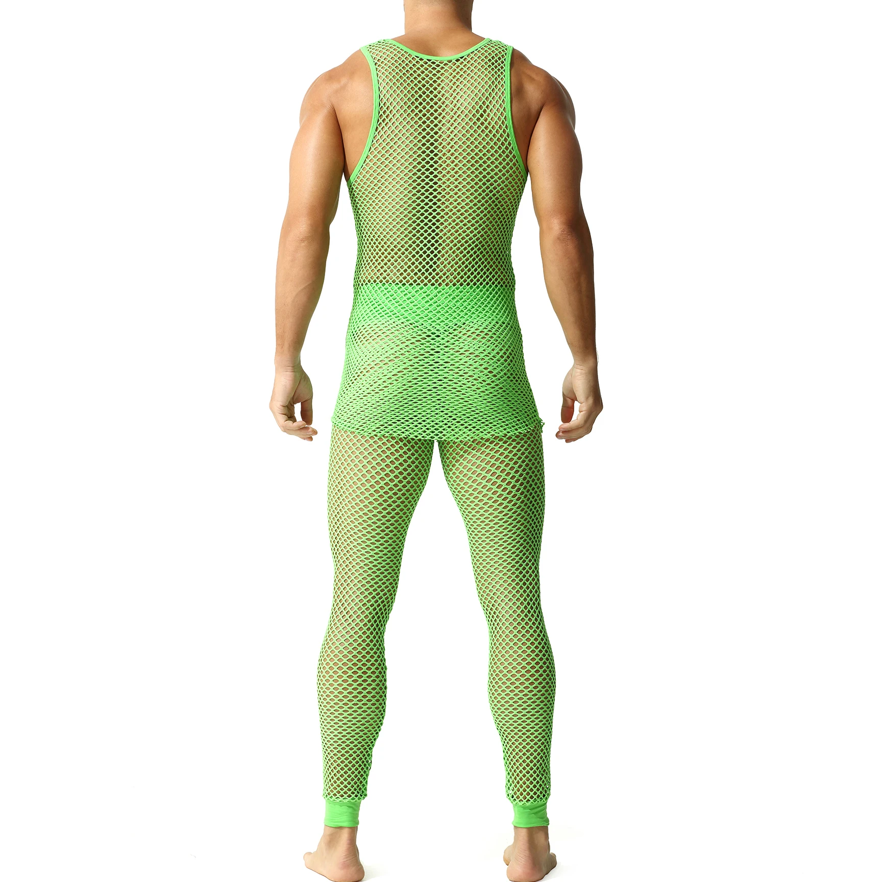 Sexy Fishnet Men's Tank Top Sets Hollow Out Vests + Tight Pants Clothing Set See-through Sports Wear view 6