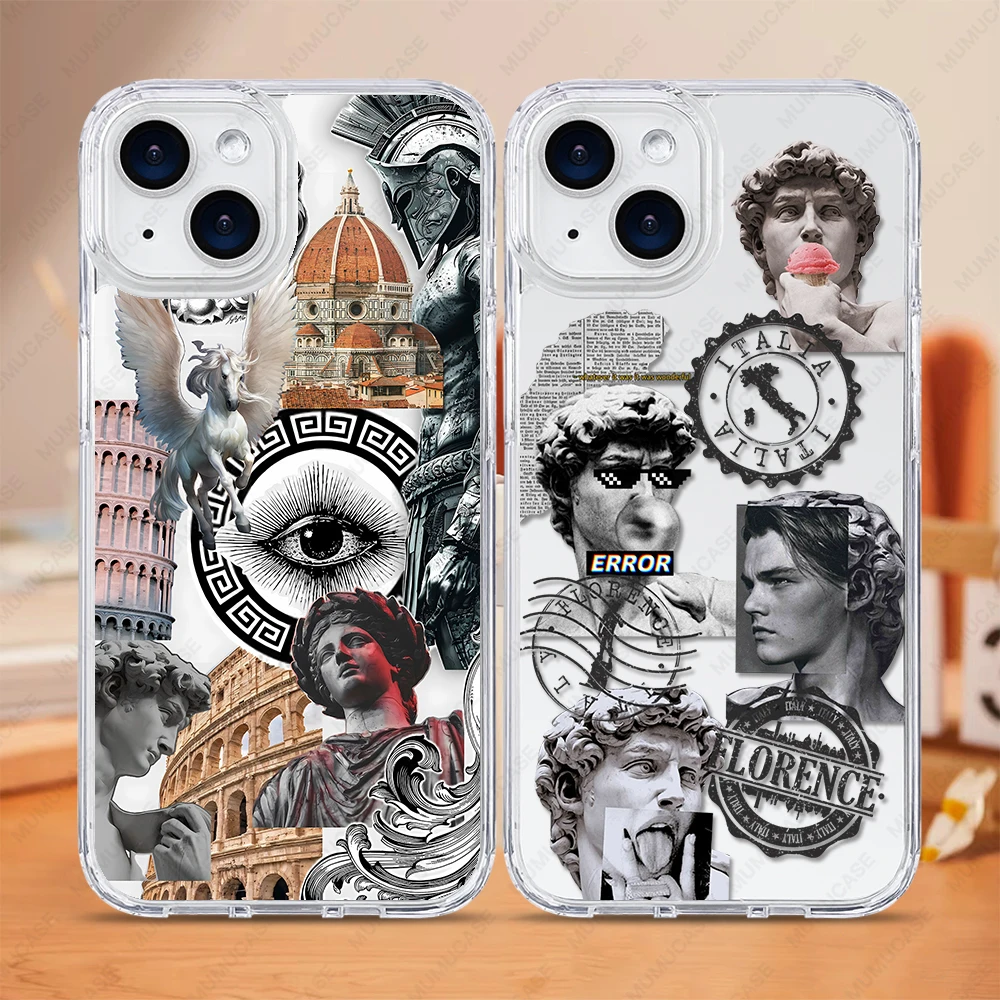 2 in 1 PC+TPU Protective Case For iPhone 16 15 14 13 Pro max 16 Plus Shockproof Cover Art aesthetic collage sculptures paintings