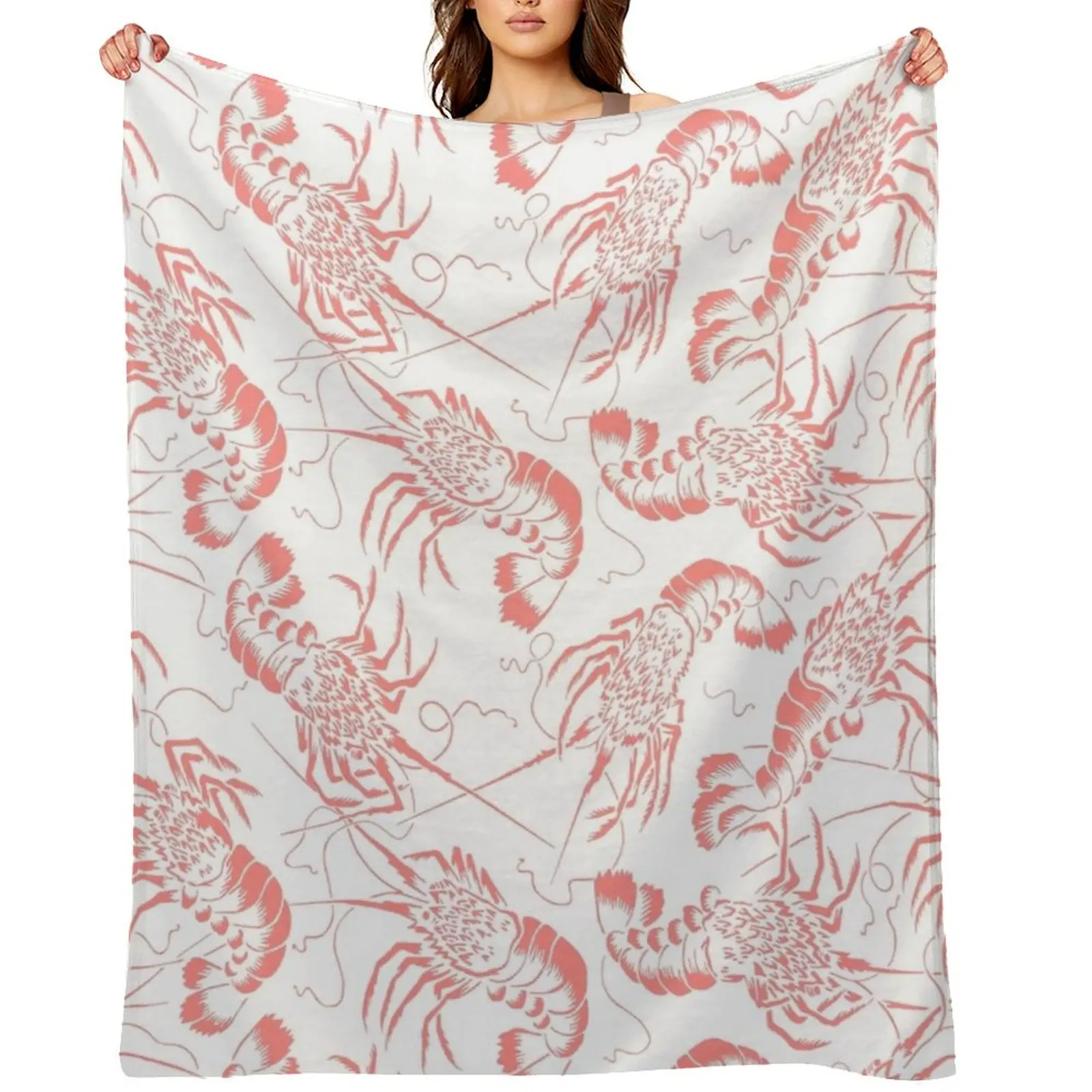 Manta fina con patrón de camarones y gambas para sofá decorativo, mantas de sofá gigantes pesadas para dormir