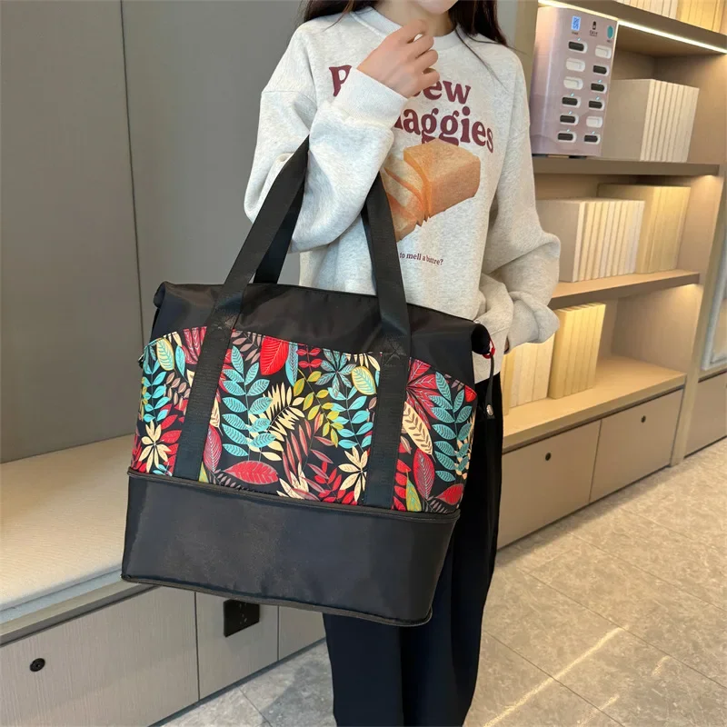 Folding Luggage Travel Bag Print Carry On Large Capacity Weekend Bag Dry Wet Separation Waterproof Sports Gym Bag Women Tote Bag
