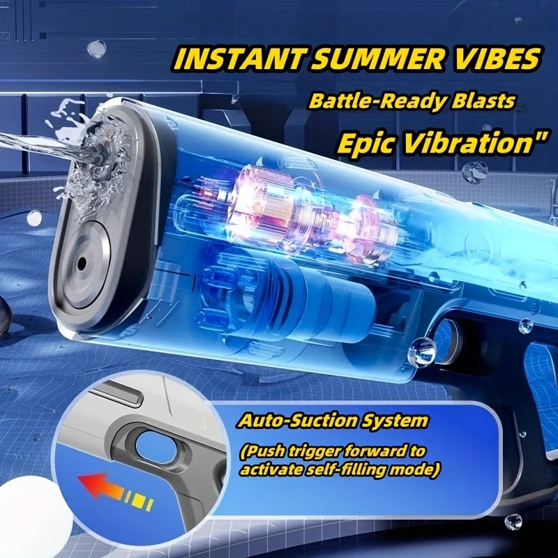 Auto-Fill Electric Pulse Jet Water Blaster, Large Tank Rapid-Fire Water Gun with LED Light, for Kids & Adults Outdoor Beach Toy