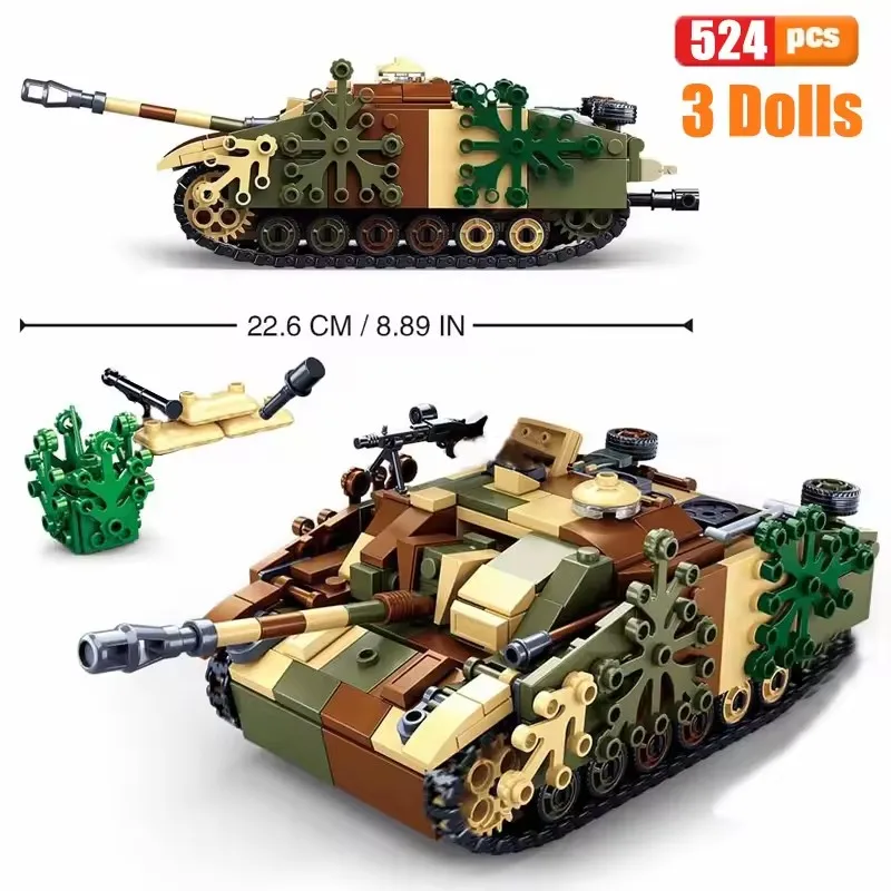 524 Stuks WW2 0858 Gepantserde Vechten Tank Model Bouwstenen Militaire Leger Serie UK US Stijl Kinderen Speelgoed Bakstenen verjaardagscadeau