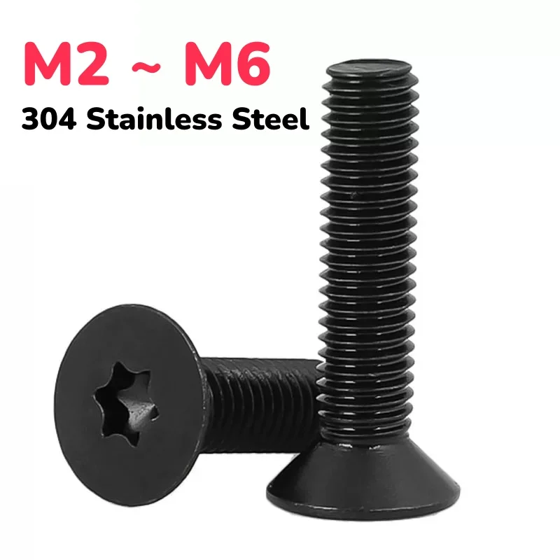 Six Lobe Torx Flat Countersunk Head Bolt Screws Black 304 Stainless Steel M2 M2.5 M3 M4 M5 M6 Length 4~50 mm