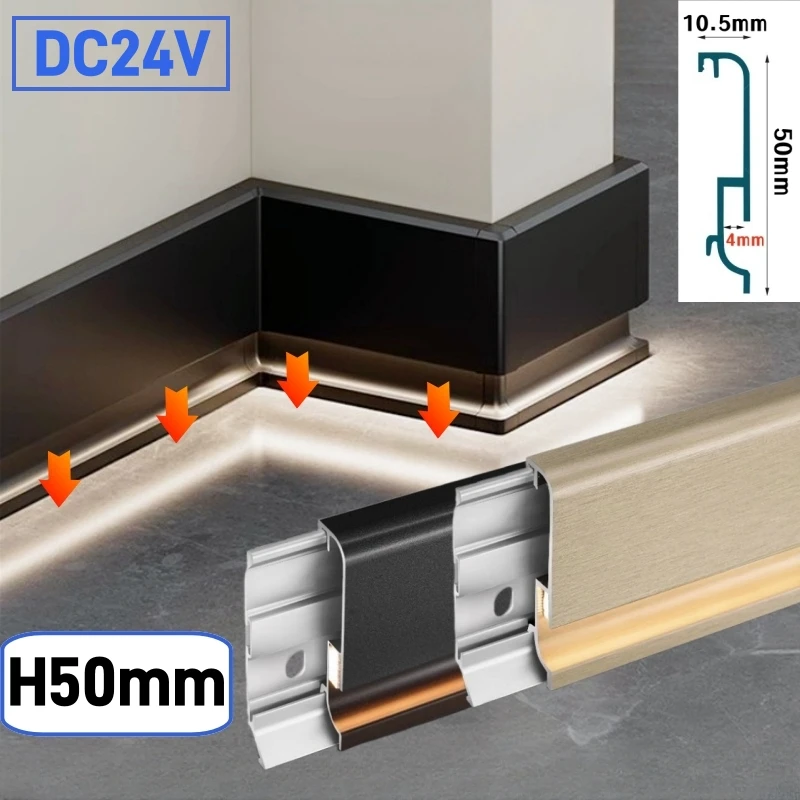 

Bottom Glowing LED Skirting Line Aluminum Profile DC24V Silicone Diffuser Baseboard Channel Stair Corner Floor Decor Strip Light