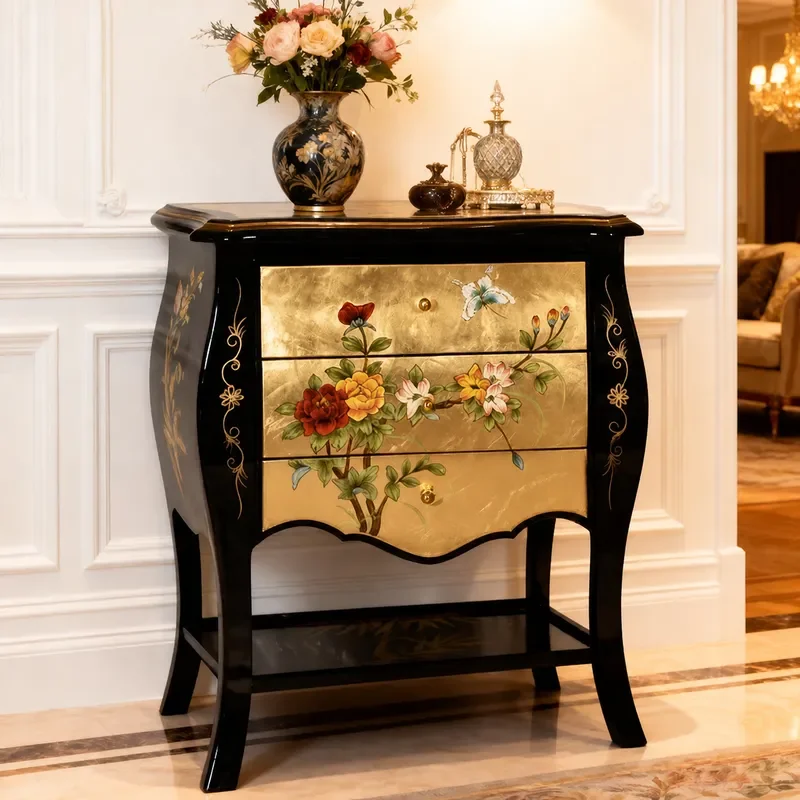 New Chinese Classical Three Tier Cabinet Small Apartment Living Room Sofa Side Table Multi Layer Storage Corner Unit Gold