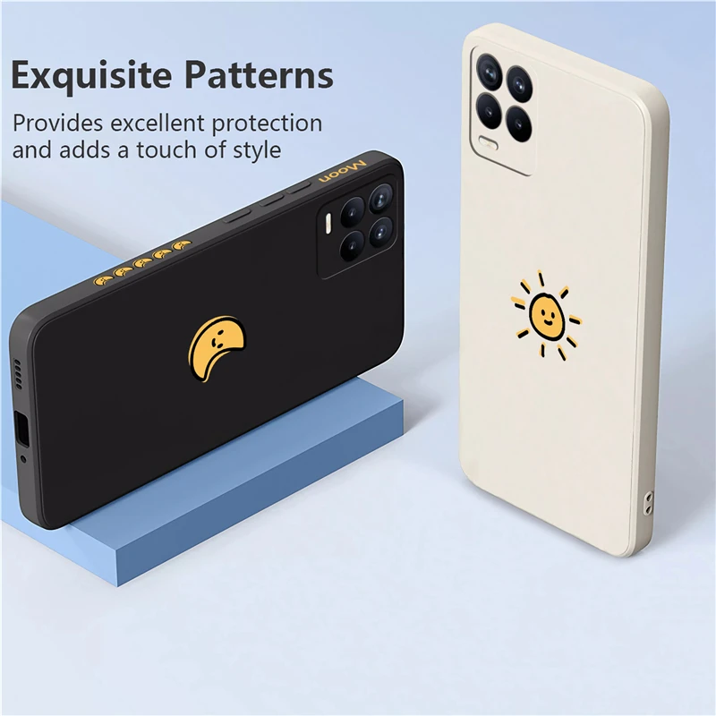 Pattern Liquid Case For OPPO Realme 8 Pro 7 9i 8i 6i 5i 6S 9 10 Pro Plus Sun Moon Soft Phone Cover Coque