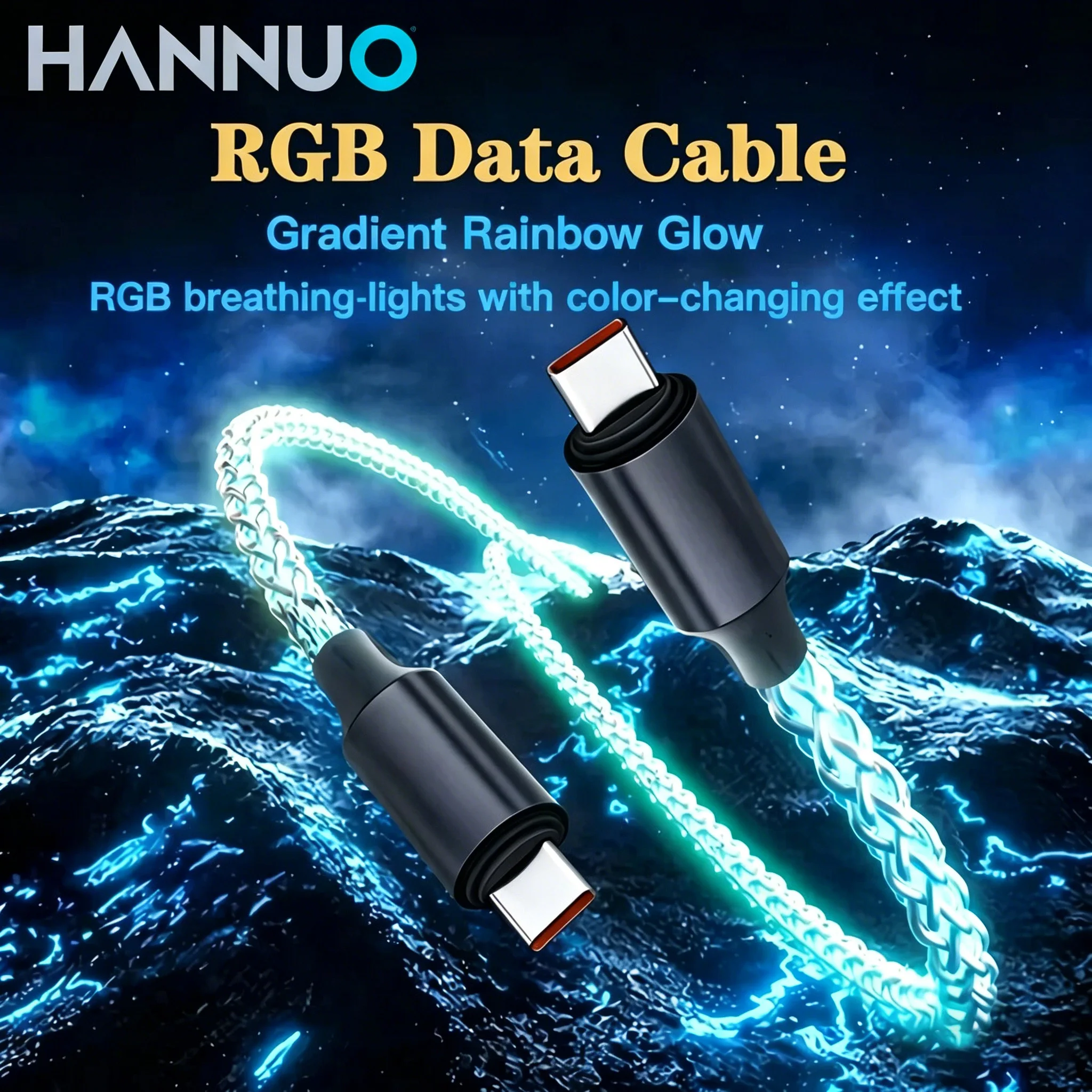 66W Fast Charging RGB LED Light USB C Cable PD Gradient Breathing Luminous Data Cord for iPhone 18 17 16 Pro Max Xiaomi Samsung
