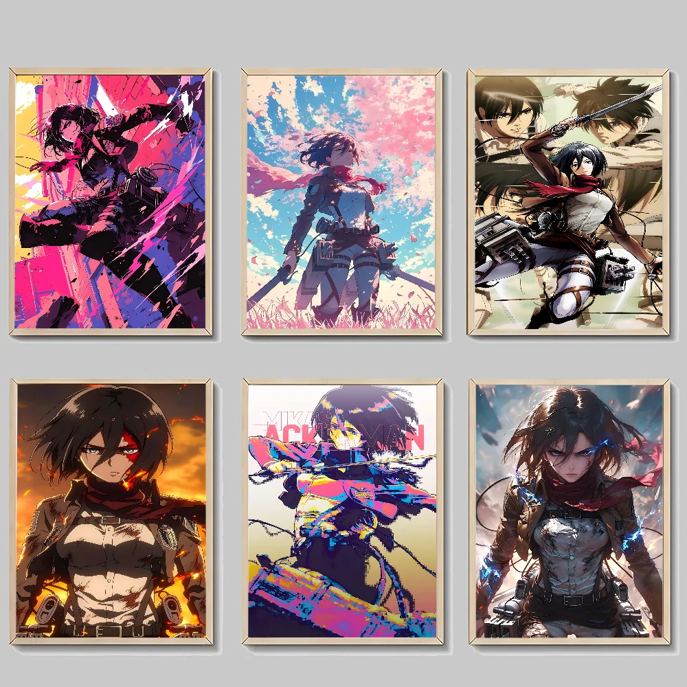 Mikasa Ackerman Self-adhesive Art Poster Whitepaper Prints Posters Artwork Home Decor