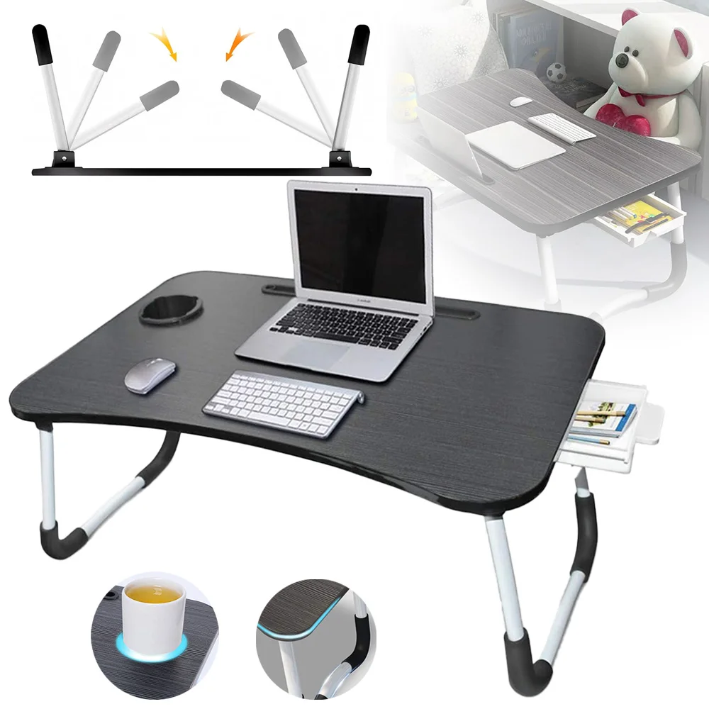 Scrivania portatile per laptop, da usare a letto, pieghevole, con cassetto, ideale per leggere e scrivere, adatta per letto, divano, divanetto o pavimento.