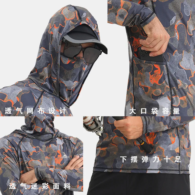 Fishing Shirts UPF 50+ Face Mask Long Sleeve Jerseys Summer Sun Protection T-Shirts Men\'s Hooded Face Cover Fishing Clothes