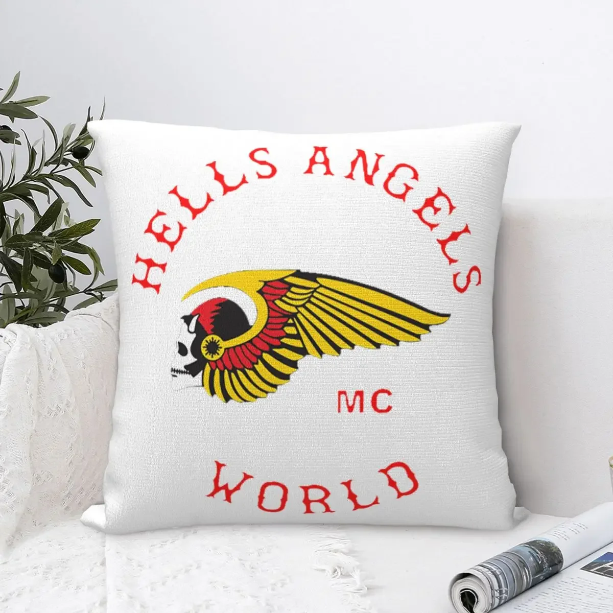 Hells Angels World Logo Square Pillow Case Cushions for Sofa Warrior Brotherhood Motorcycle Novelty Pillowcase