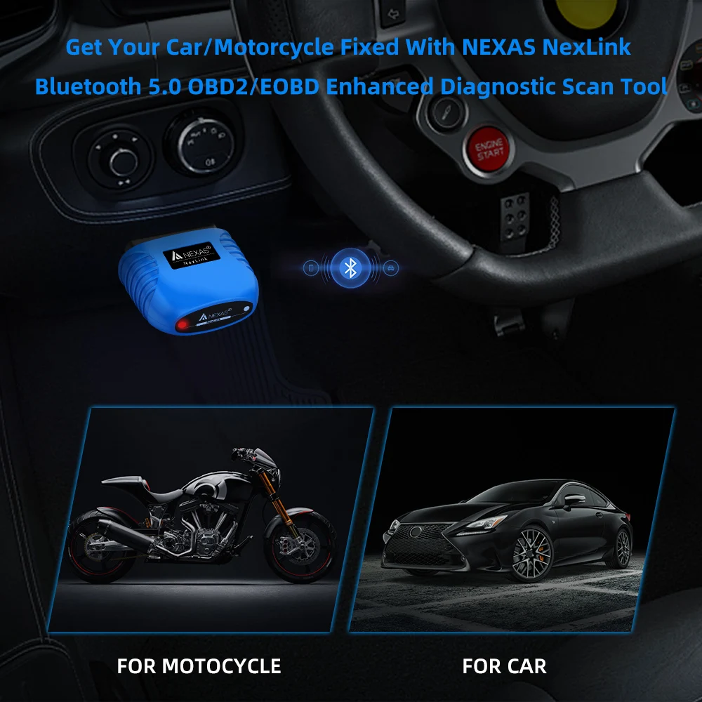 NEXAS NexLink بلوتوث 5.0 Obd2 EOBD ماسح ضوئي للسيارات لنظام التشغيل iOS أندرويد ويندوز قارئ رمز الخطأ أداة مسح ضوئي تشخيصي