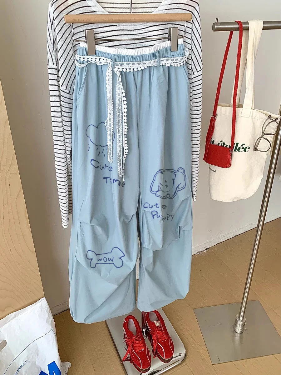 กางเกงทำงานผ้าลูกไม้สีน้ำเงินทรงหลวมสบายสำหรับฤดูร้อน ขาบาน ระบายอากาศ ซับเหงื่อ สำหรับผู้ชายและผู้หญิง...