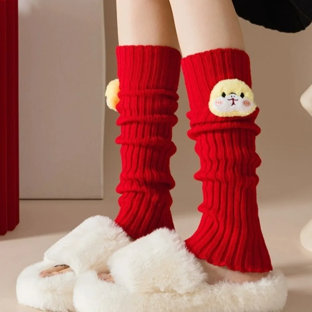 

New Year Knitted Foot Cover Red Elastic Woolen Leg Warmers Thick Cute Warm Arm Covers Sweet Girl Spring Festival Heap Heap Socks