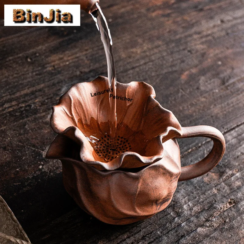 Creative Petal Coarse Pottery Tea Separator Infusor Zen Tea Strainer Dispenser Tea Soaking Tea Filter Chinese Tea Set Decoration