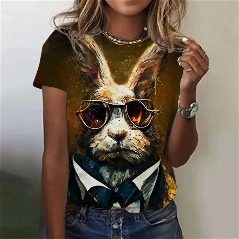 

Rabbit Funny T-shirt Women Clothing 3d Print Design Easter Short Sleeve T Shirts Harajuku Street 2025 Summer New Female Tee Top